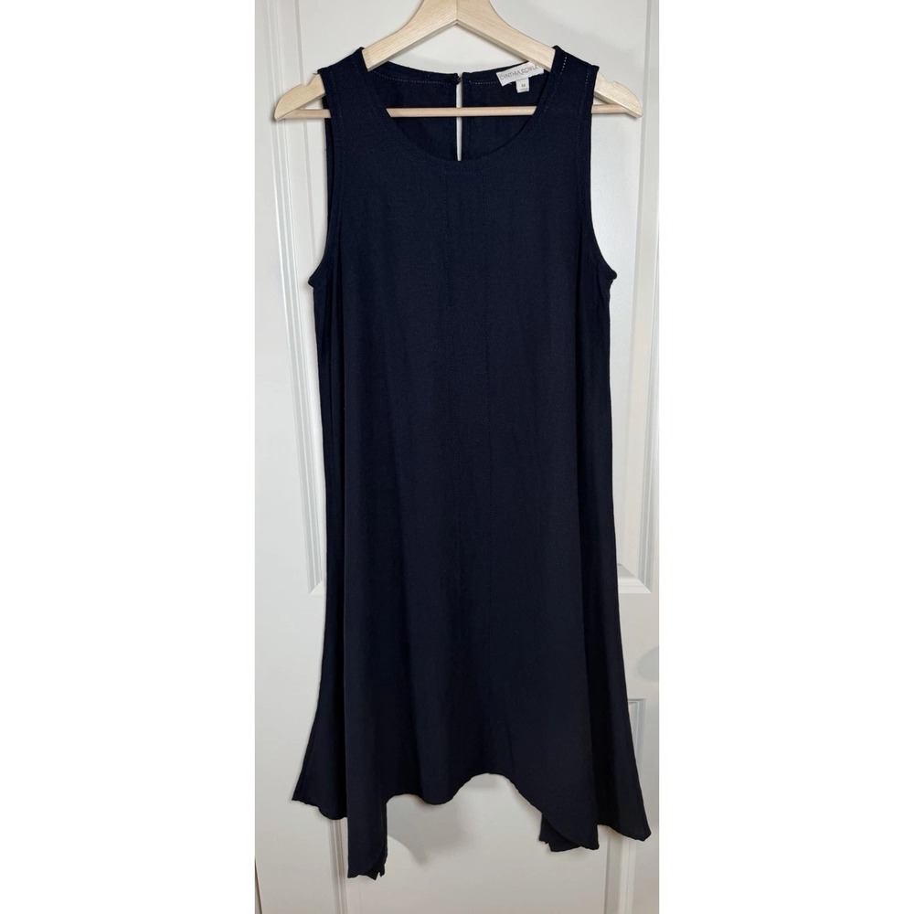 Cynthia Rowley Navy Blue Linen Blend Asymmetrical Handkerchief Hem Dress Medium